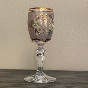 Elegant Russian Gold and Purple Floral cordial small Wine Glass 218